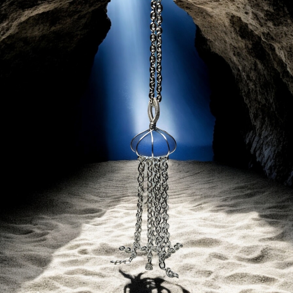 Frosted blue glass jellyfish necklace